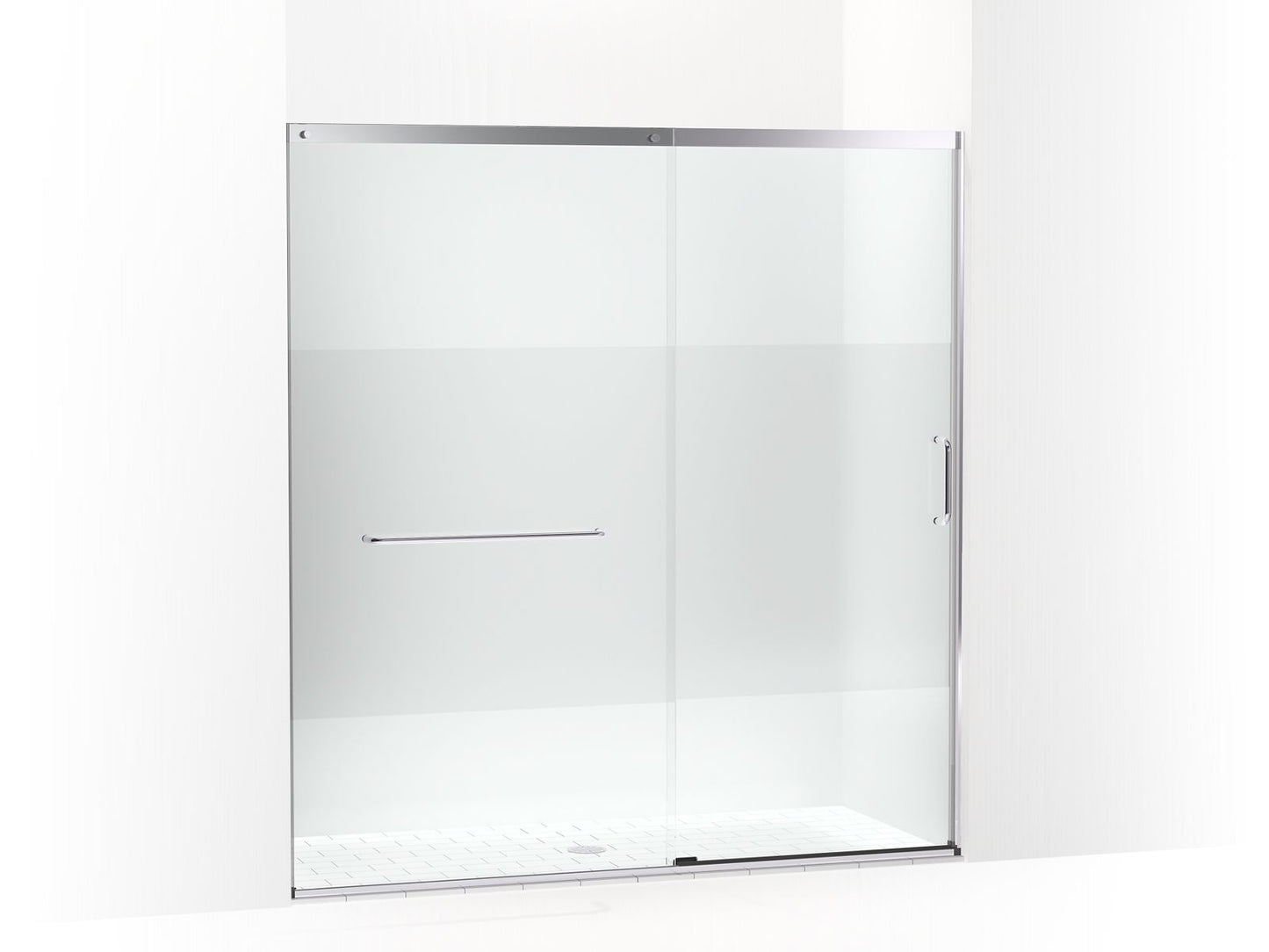 KOHLER K-707617-8G81-SH Elate Sliding Shower Door, 75-1/2" H X 68-1/4 - 71-5/8" W, With Heavy 5/16" Thick Crystal Clear Glass With Privacy Band In Bright Silver