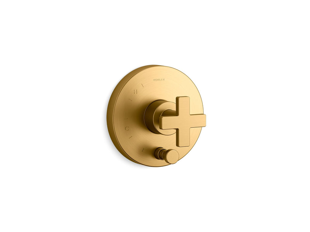 KOHLER K-T73117-3-2MB Composed Rite-Temp Valve Trim With Push-Button Diverter And Cross Handle - Vibrant Brushed Moderne Brass