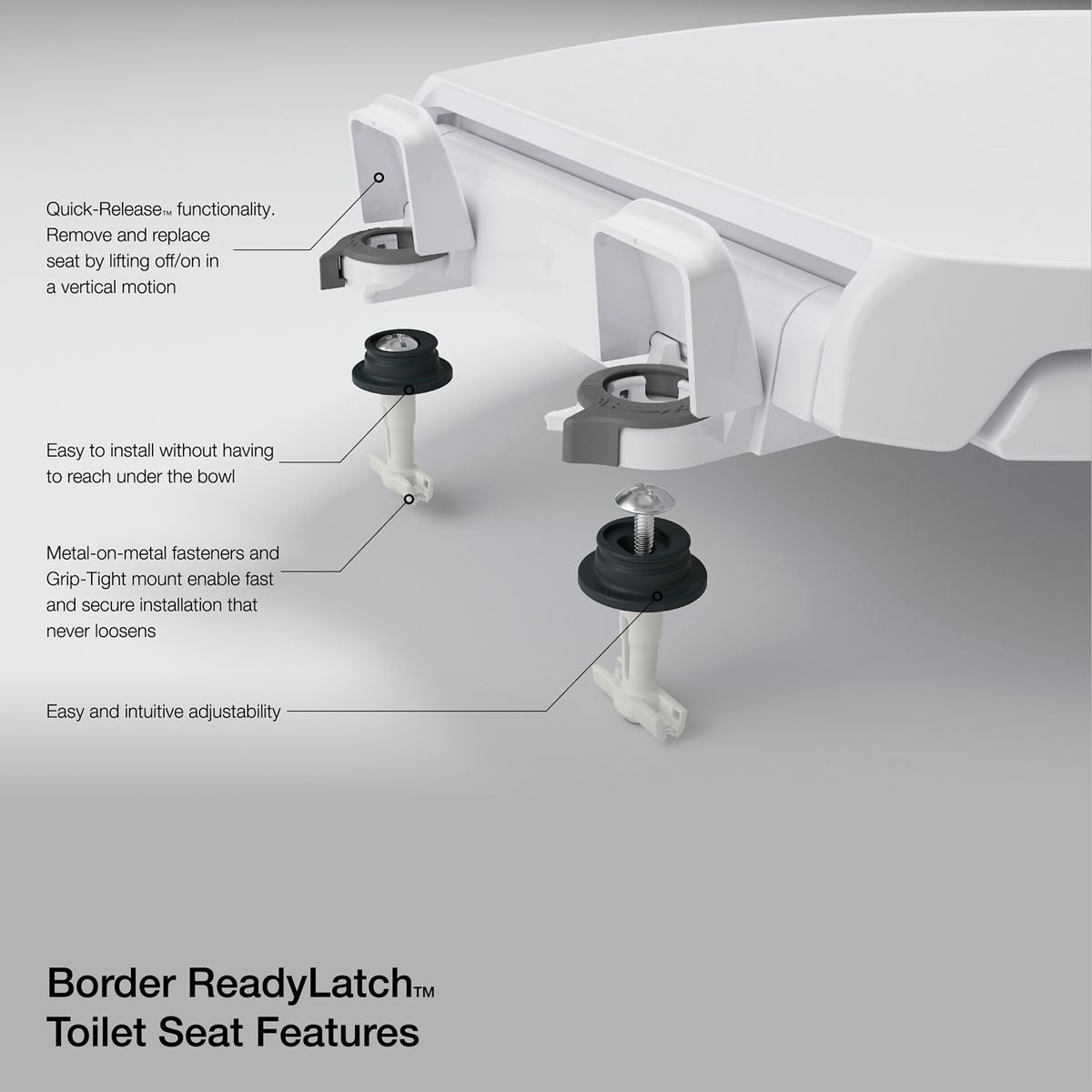 KOHLER K-24495-A-0 Border Readylatch Quiet-Close Elongated Toilet Seat With Antimicrobial Agent - White