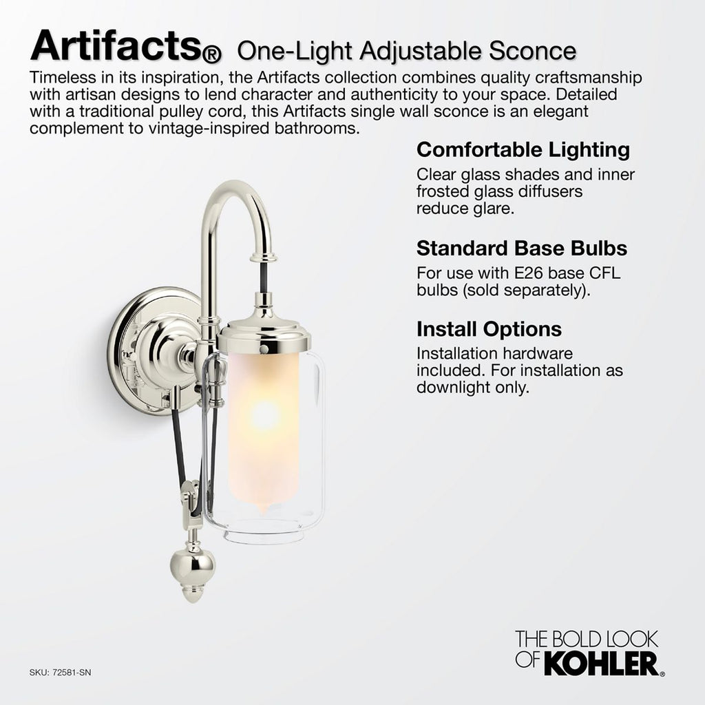 KOHLER K-72581-BLL Artifacts One-Light Adjustable Sconce - Matte Black