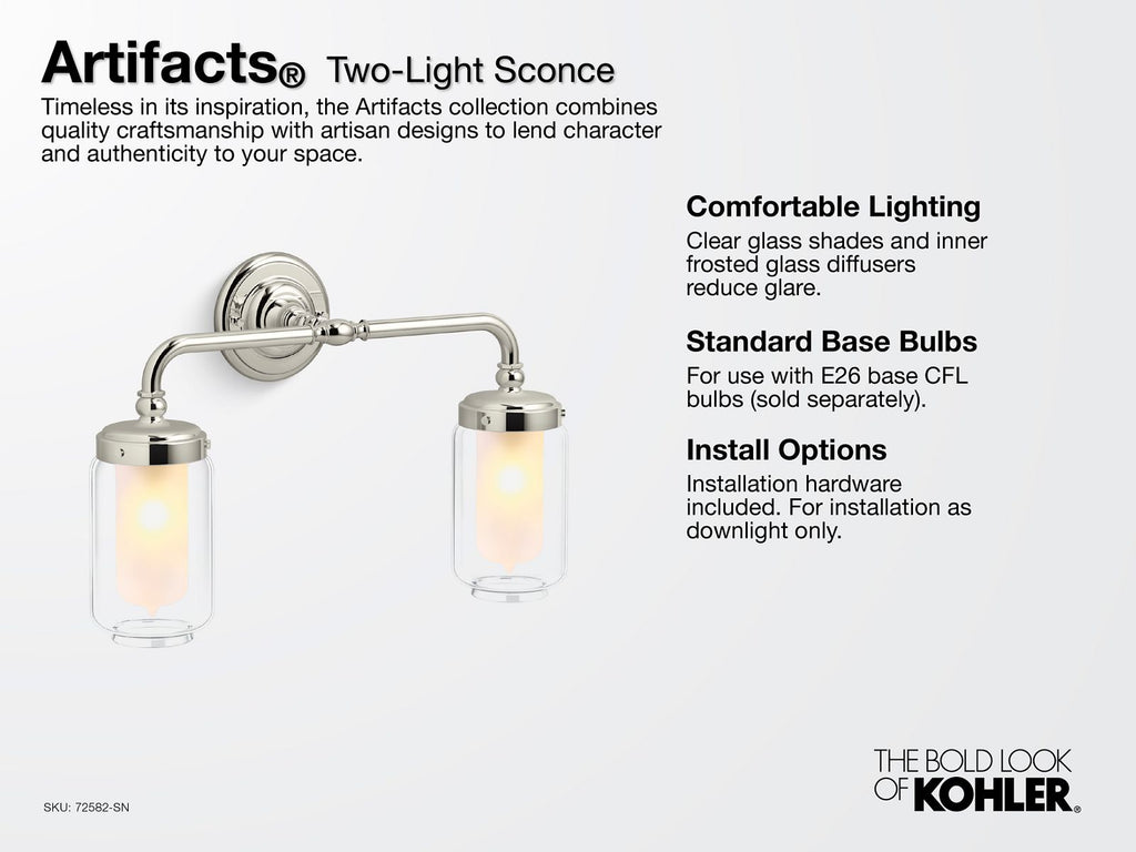 KOHLER K-72582-2GL Artifacts Two-Light Sconce - Brushed Moderne Brass