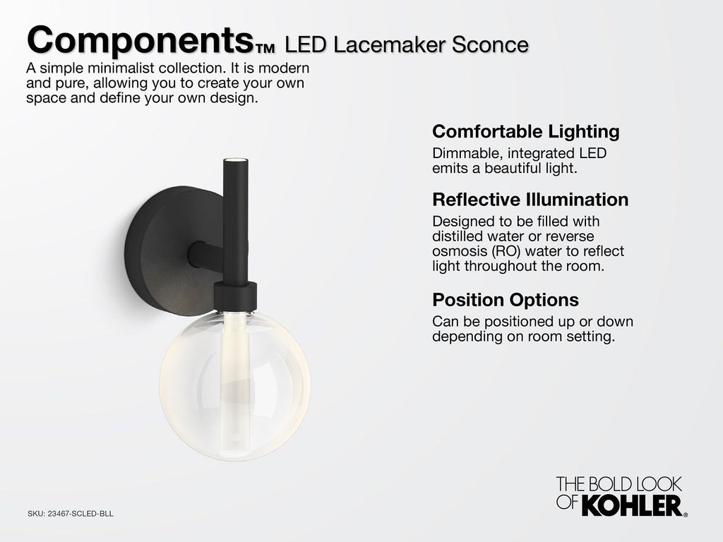 KOHLER K-23467-SCLED-SNL Components One-Light Led Lacemaker Sconce - Polished Nickel
