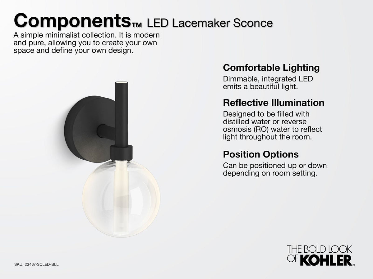 KOHLER K-23467-SCLED-SNL Components One-Light Led Lacemaker Sconce - Polished Nickel