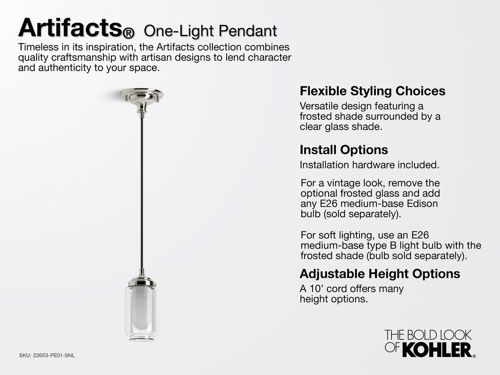 KOHLER K-22653-PE01-2GL Artifacts 4" Pendant - Brushed Moderne Brass