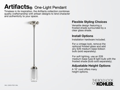 KOHLER K-22653-PE01-SNL Artifacts 4" pendant - Polished Nickel