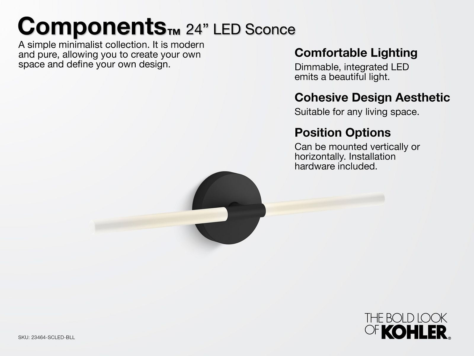 KOHLER K-23464-SCLED-SNL Components Two-Light Led Sconce - Polished Nickel