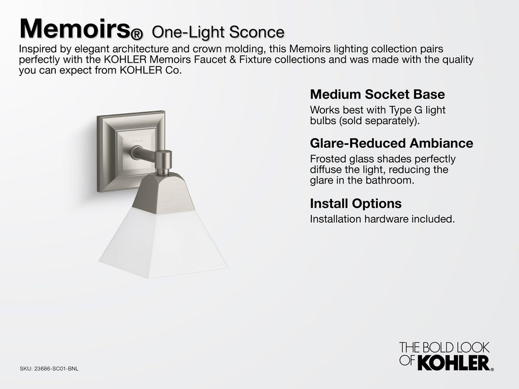 KOHLER K-23686-SC01-SNL Memoirs One-Light Sconce - Polished Nickel