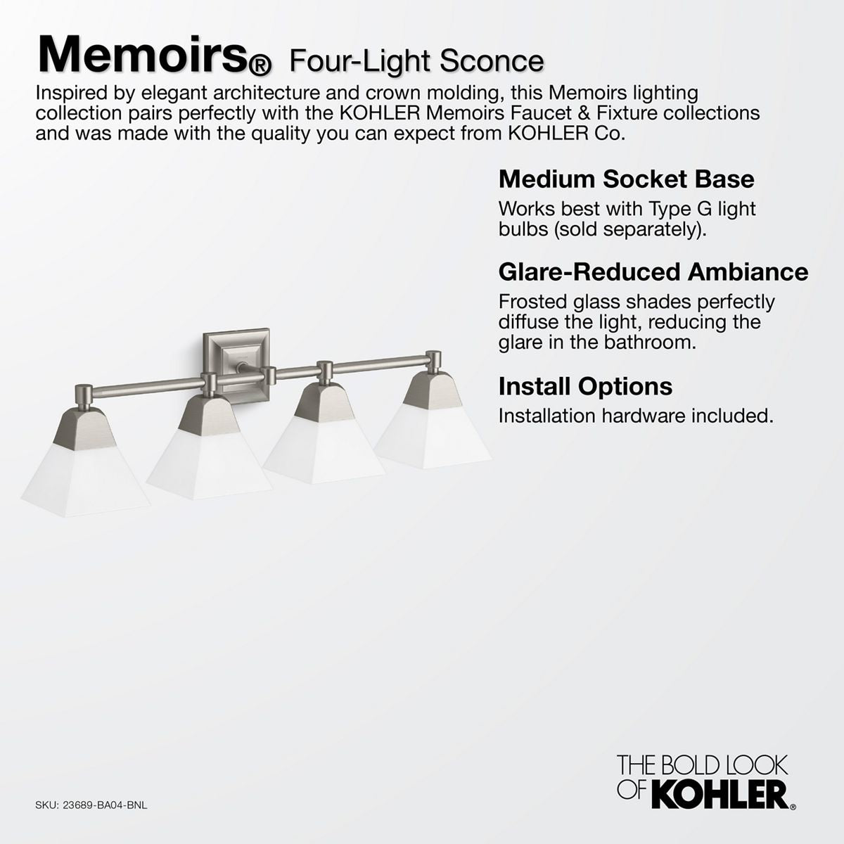 KOHLER K-23689-BA04-CPL Memoirs Four-Light Sconce - Polished Chrome