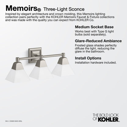 KOHLER K-23688-BA03-BNL Memoirs Three-light sconce - Brushed Nickel
