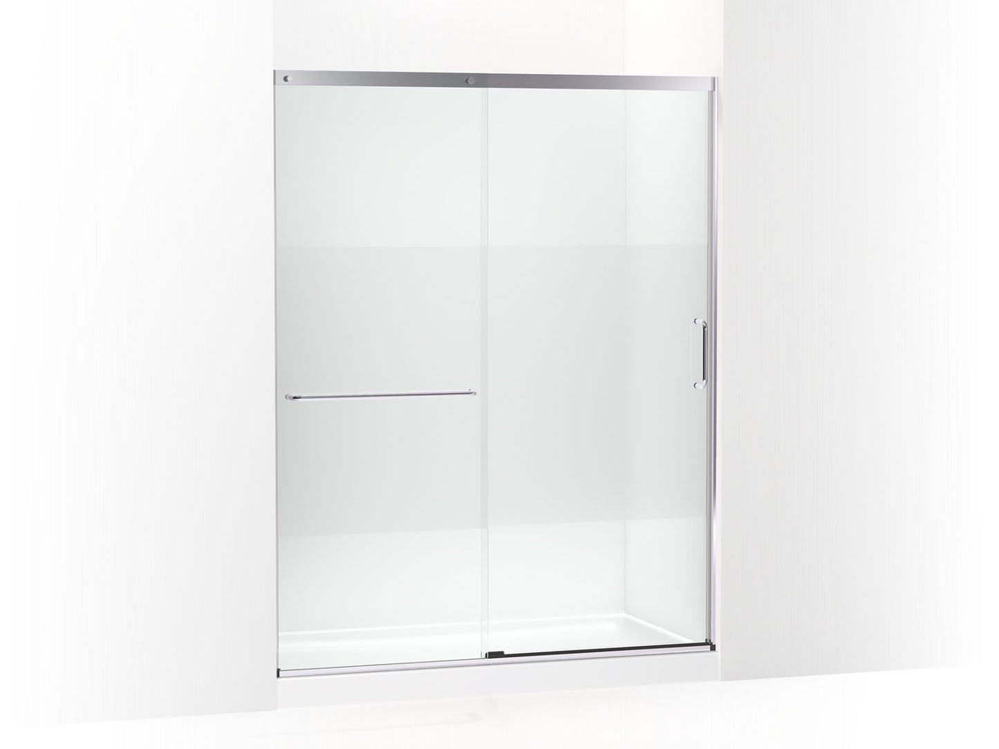 KOHLER K-707615-8G81-SH Elate Sliding Shower Door, 75-1/2" H X 56-1/4 - 59-5/8" W, With Heavy 5/16" Thick Crystal Clear Glass With Privacy Band In Bright Silver