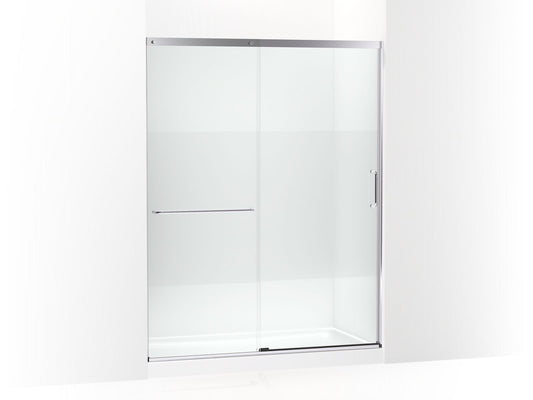 KOHLER K-707615-8G81-SH Elate Sliding Shower Door, 75-1/2" H X 56-1/4 - 59-5/8" W, With Heavy 5/16" Thick Crystal Clear Glass With Privacy Band In Bright Silver