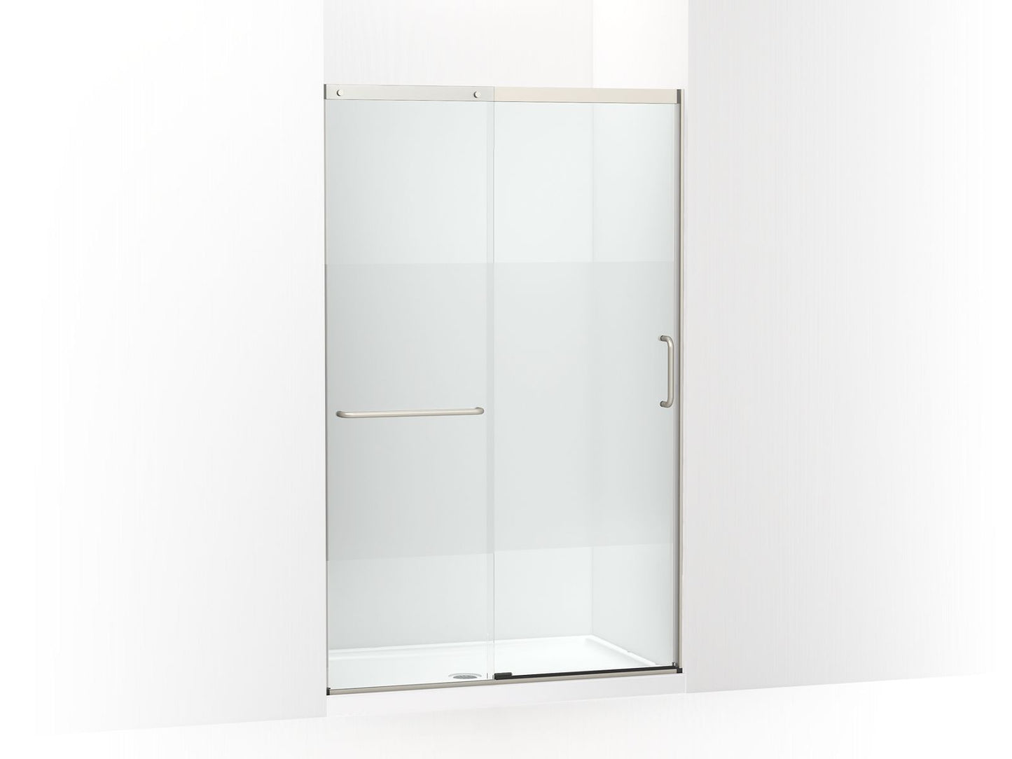 KOHLER K-707613-8G81-MX Elate Sliding Shower Door, 75-1/2" H X 44-1/4 - 47-5/8" W, With Heavy 5/16" Thick Crystal Clear Glass With Privacy Band In Matte Nickel