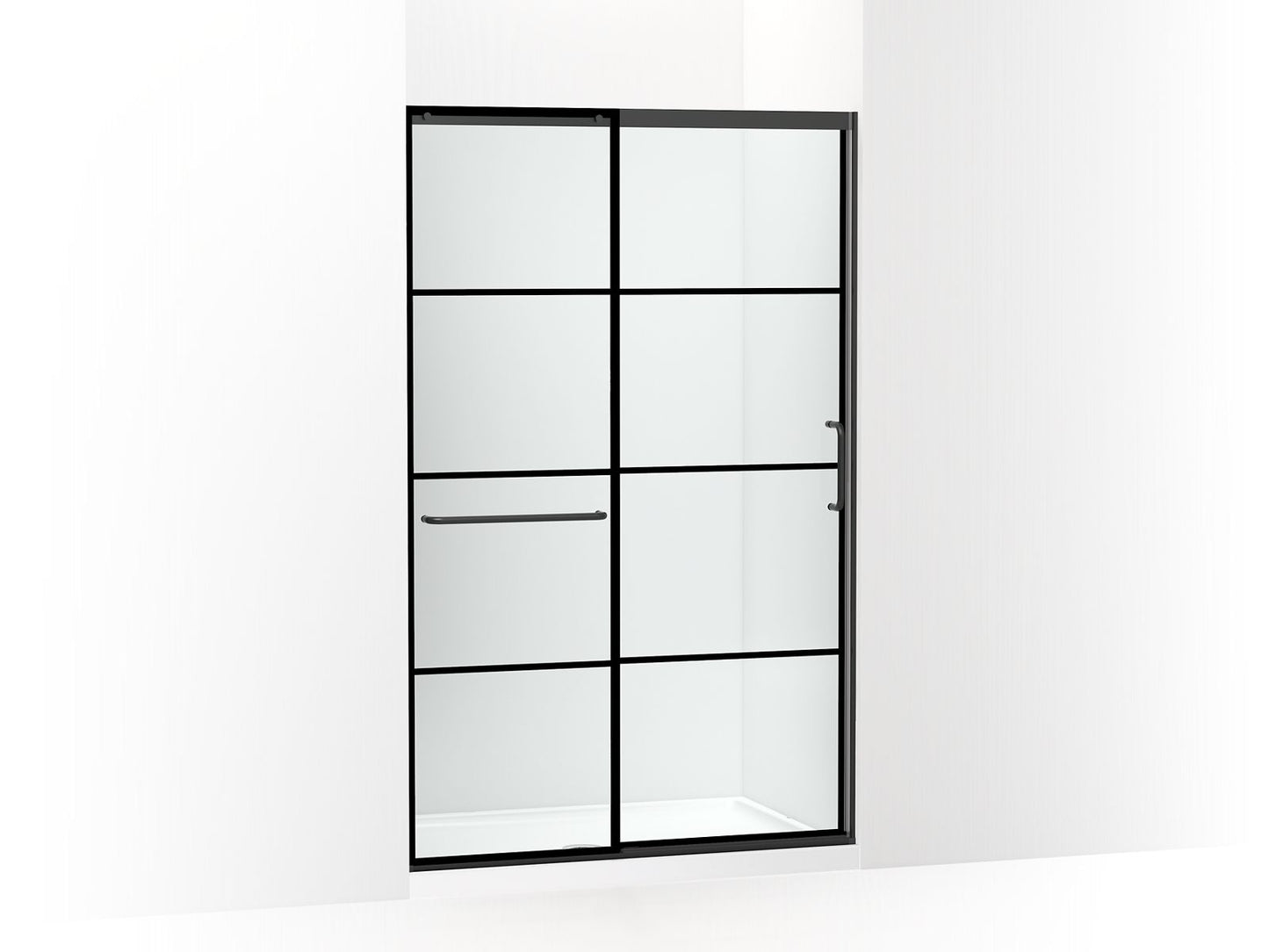 KOHLER K-707613-8G79-BL Elate Sliding Shower Door, 75-1/2" H X 44-1/4 - 47-5/8" W, With Heavy 5/16" Thick Crystal Clear Glass With Rectangular Grille Pattern In Matte Black