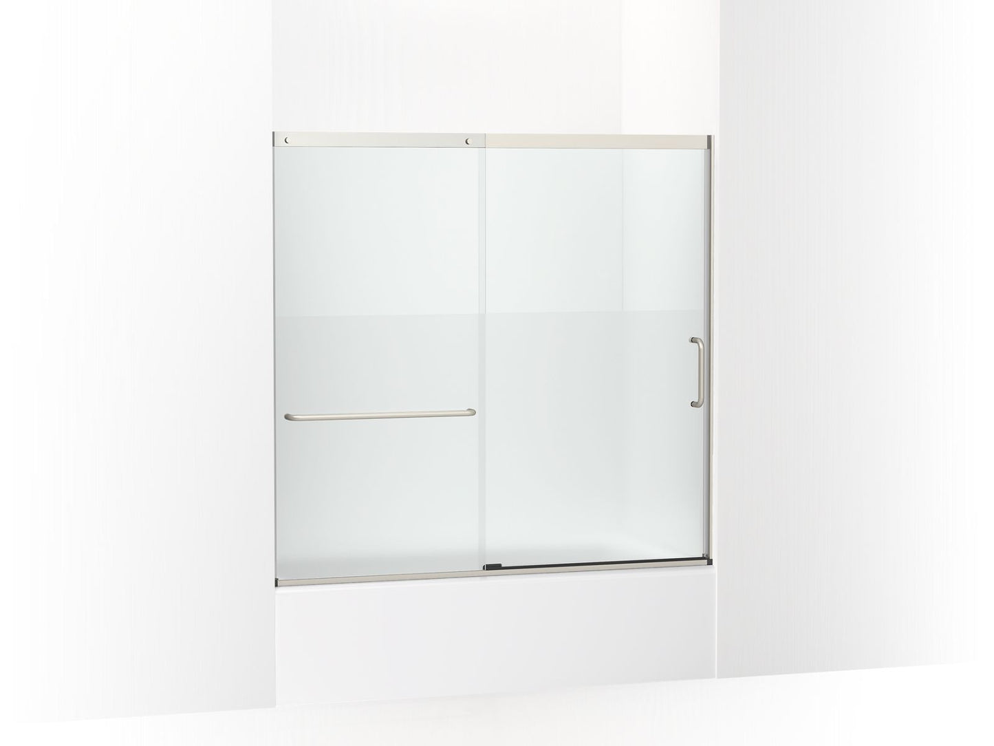 KOHLER K-707618-8G81-MX Elate Sliding Bath Door, 56-3/4" H X 56-1/4 - 59-5/8" W With Heavy 5/16" Thick Crystal Clear Glass With Privacy Band In Matte Nickel