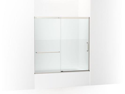 KOHLER K-707618-8G81-MX Elate Sliding Bath Door, 56-3/4" H X 56-1/4 - 59-5/8" W With Heavy 5/16" Thick Crystal Clear Glass With Privacy Band In Matte Nickel