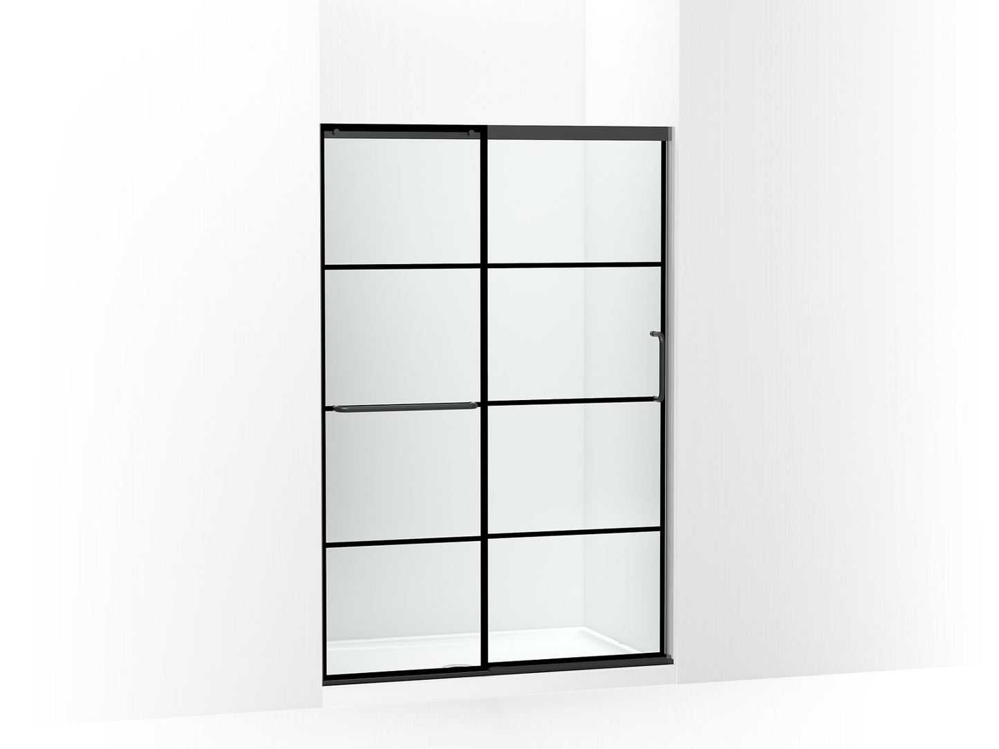 KOHLER K-707606-6G79-BL Elate Sliding Shower Door, 70-1/2" H X 44-1/4 - 47-5/8" W, With 1/4" Thick Crystal Clear Glass With Rectangular Grille Pattern In Matte Black