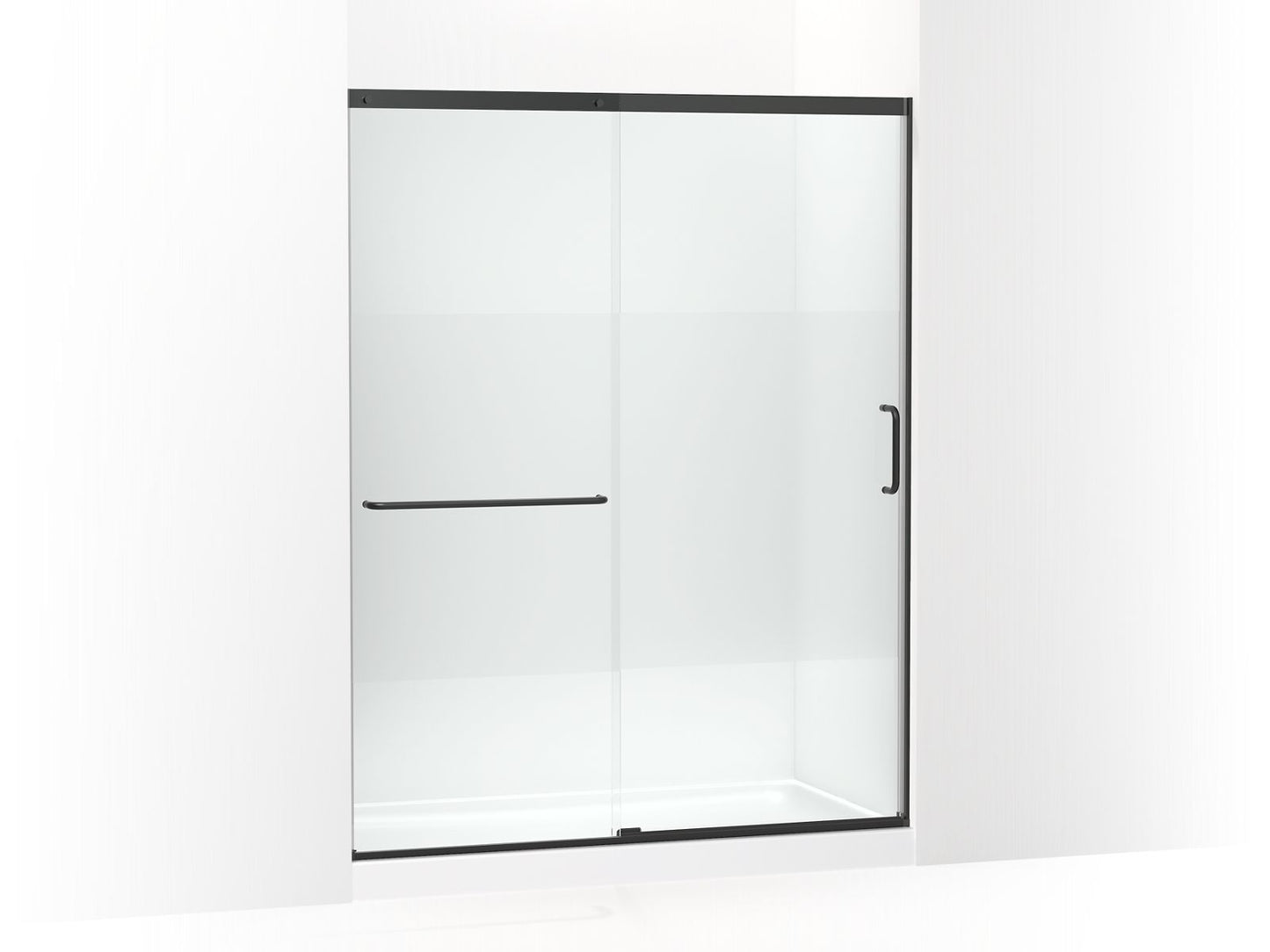 KOHLER K-707615-8G81-BL Elate Sliding Shower Door, 75-1/2" H X 56-1/4 - 59-5/8" W, With Heavy 5/16" Thick Crystal Clear Glass With Privacy Band In Matte Black