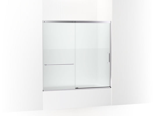 KOHLER K-707618-8G81-SH Elate Sliding Bath Door, 56-3/4" H X 56-1/4 - 59-5/8" W With Heavy 5/16" Thick Crystal Clear Glass With Privacy Band In Bright Silver