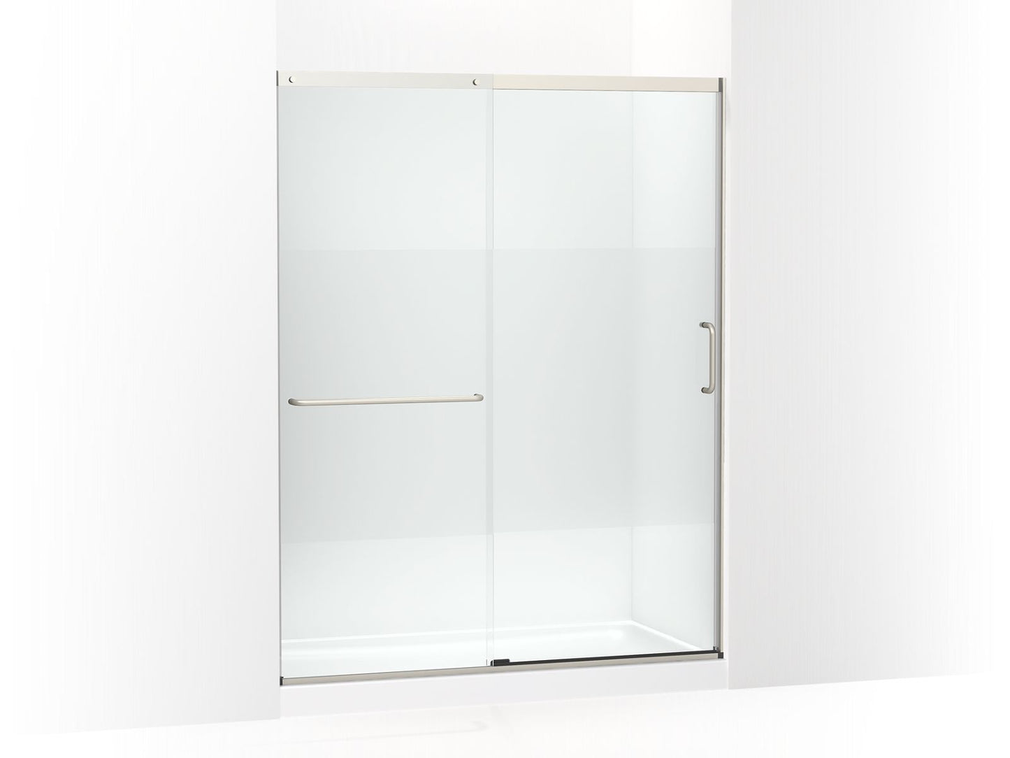 KOHLER K-707615-8G81-MX Elate Sliding Shower Door, 75-1/2" H X 56-1/4 - 59-5/8" W, With Heavy 5/16" Thick Crystal Clear Glass With Privacy Band In Matte Nickel