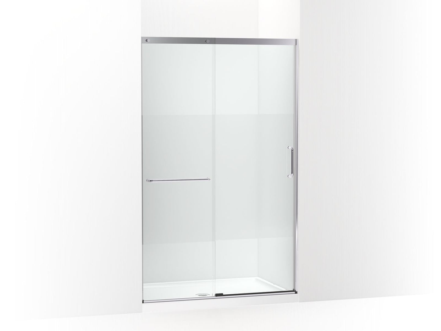 KOHLER K-707613-8G81-SH Elate Sliding Shower Door, 75-1/2" H X 44-1/4 - 47-5/8" W, With Heavy 5/16" Thick Crystal Clear Glass With Privacy Band In Bright Silver