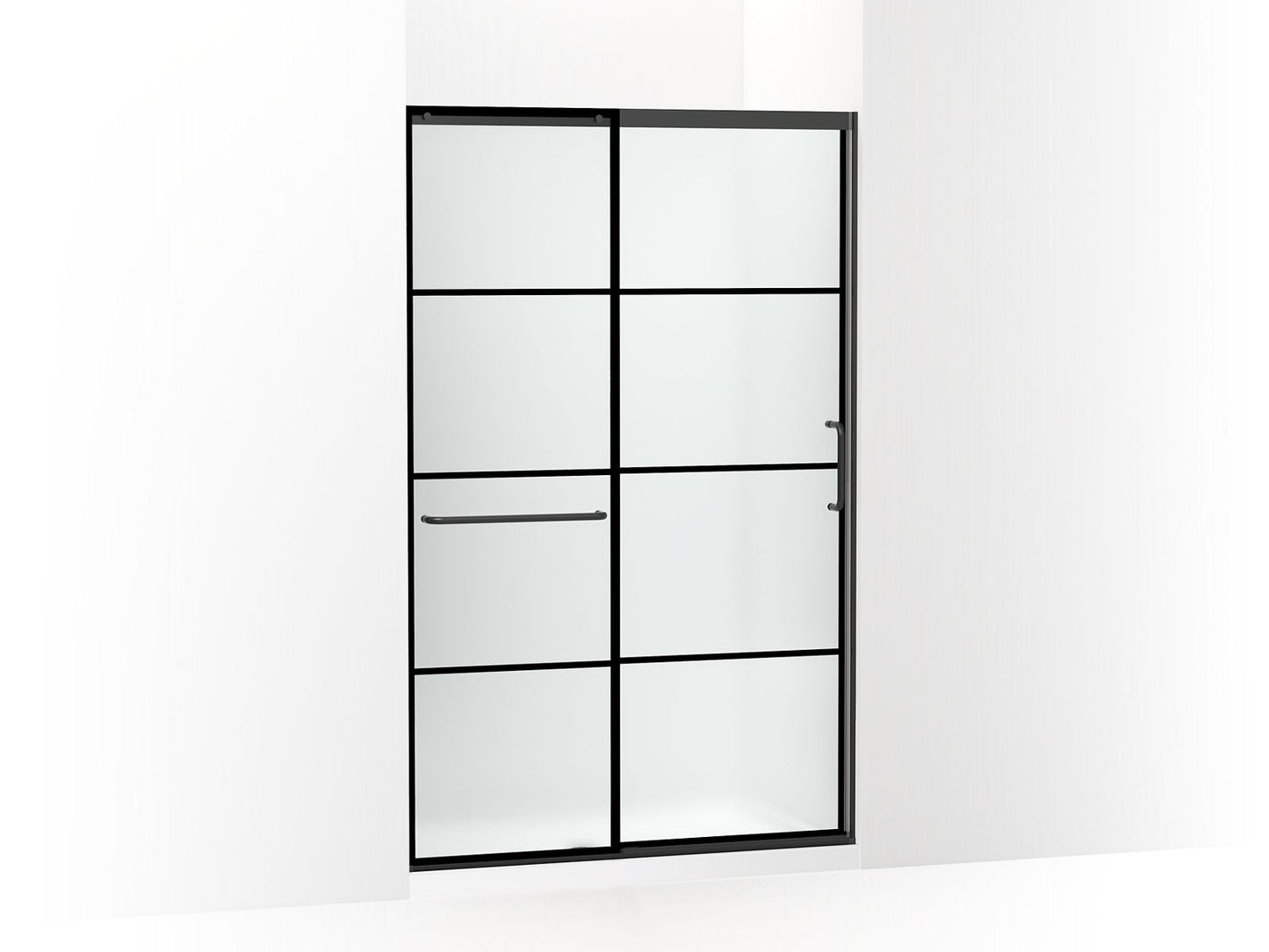 KOHLER K-707613-8G80-BL Elate Sliding Shower Door, 75-1/2" H X 44-1/4 - 47-5/8" W, With Heavy 5/16" Thick Frosted Glass With Rectangular Grille Pattern In Matte Black