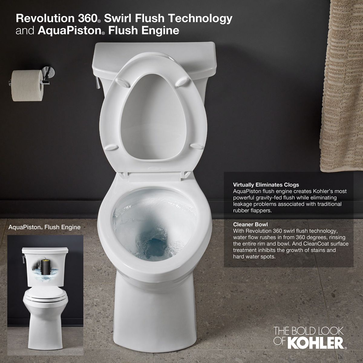 KOHLER K-20148-7 Betello Elongated Toilet Bowl With Skirted Trapway - Black Black