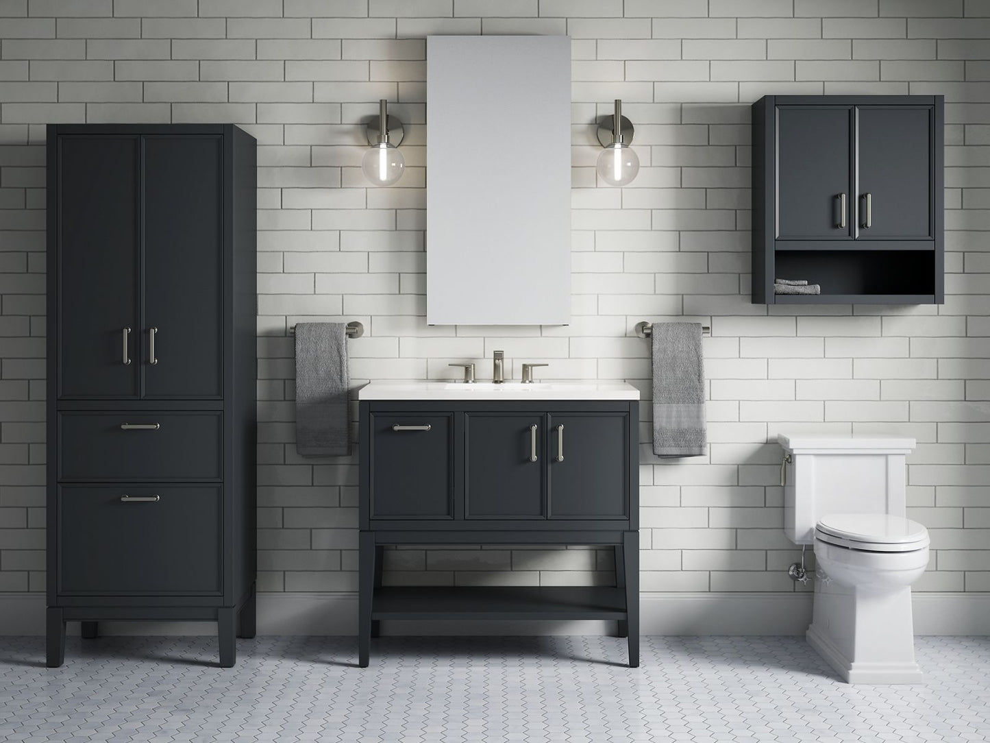 KOHLER K-33579-ASB-1WX Winnow 36" Bathroom Vanity Cabinet With Sink And Quartz Top In Slate Grey