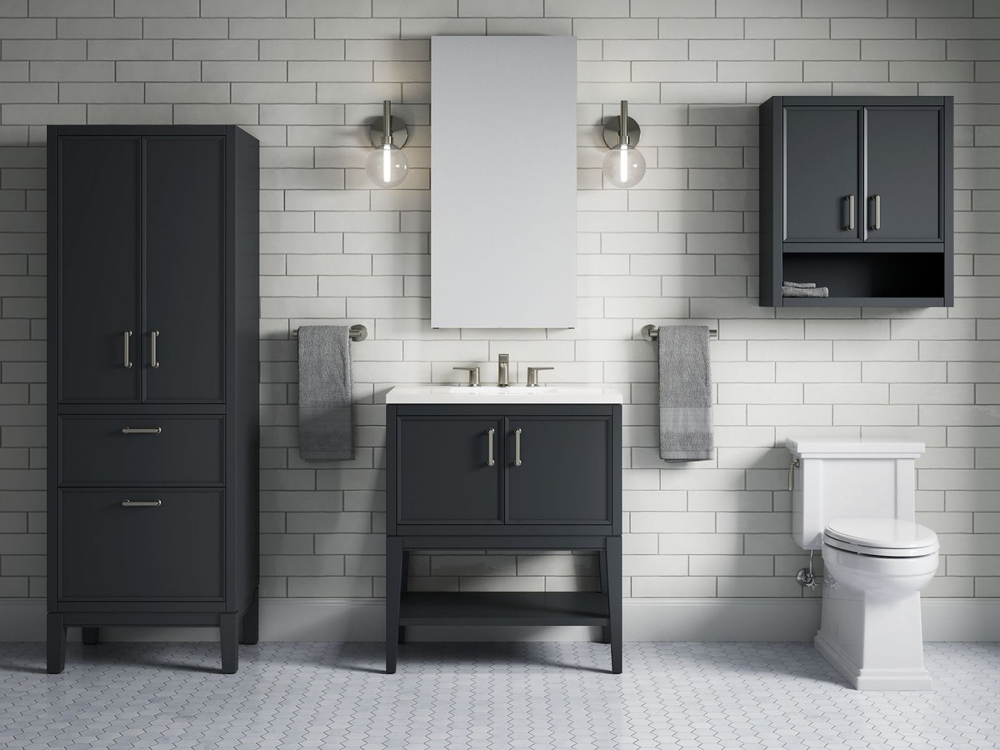 KOHLER K-33578-ASB-1WX Winnow 30" Bathroom Vanity Cabinet With Sink And Quartz Top In Slate Grey