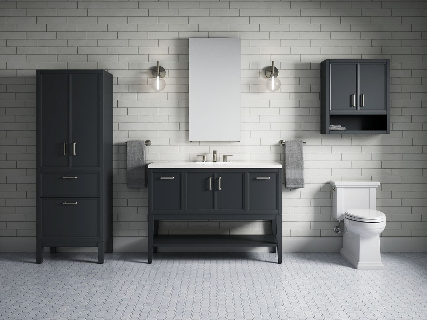 KOHLER K-33580-ASB-1WX Winnow 48" Bathroom Vanity Cabinet With Sink And Quartz Top In Slate Grey