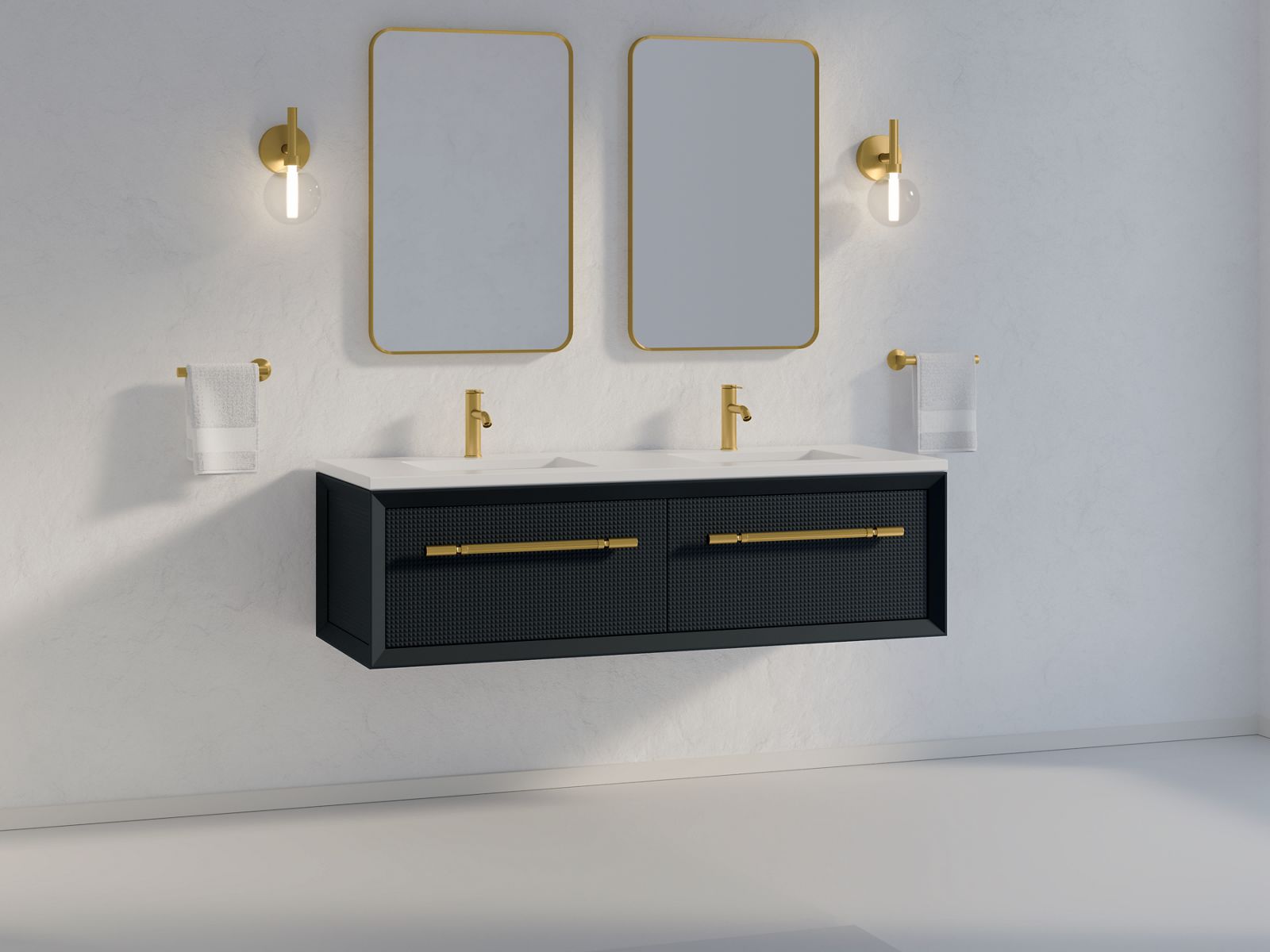 KOHLER K-33563-GL7 Enivo 60" Wall-Hung Bathroom Vanity Cabinet - Gloss Black