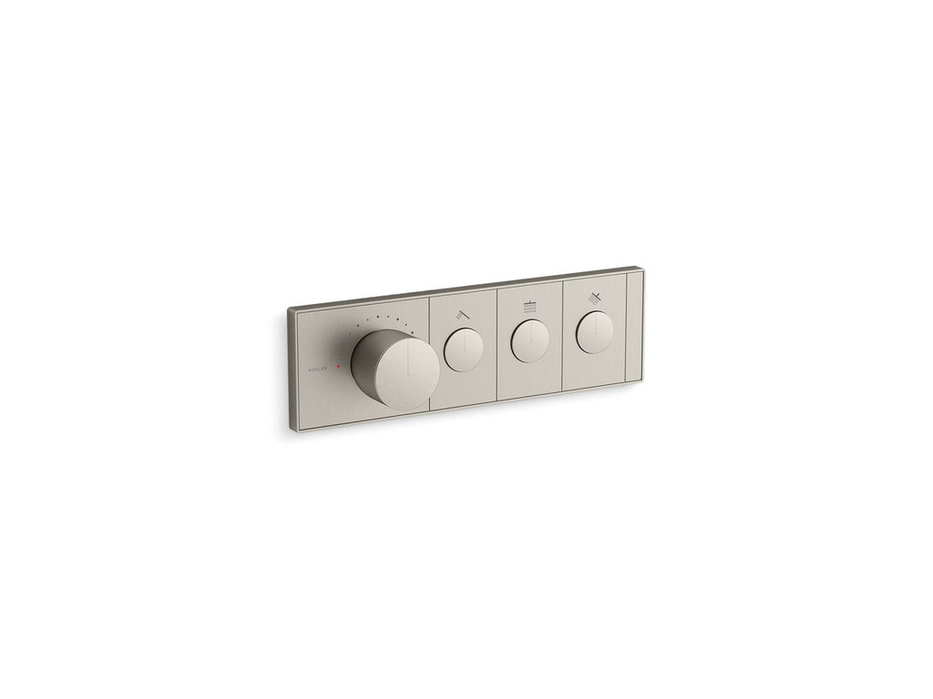 KOHLER K-26347-9-BN Anthem Three-Outlet Recessed Mechanical Thermostatic Valve Control - Vibrant Brushed Nickel