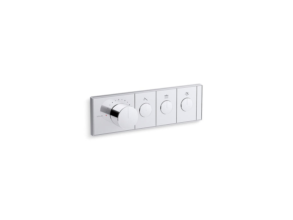 KOHLER K-26347-9-CP Anthem Three-Outlet Recessed Mechanical Thermostatic Valve Control - Polished Chrome