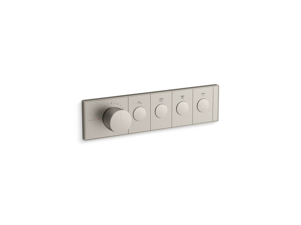 KOHLER K-26348-9-BN Anthem Four-Outlet Recessed Mechanical Thermostatic Valve Control - Vibrant Brushed Nickel