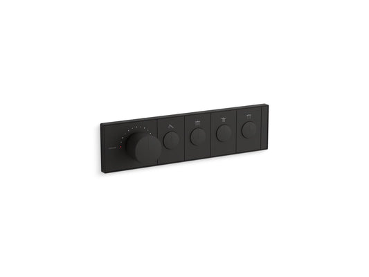 KOHLER K-26348-9-BL Anthem Four-Outlet Recessed Mechanical Thermostatic Valve Control In Matte Black