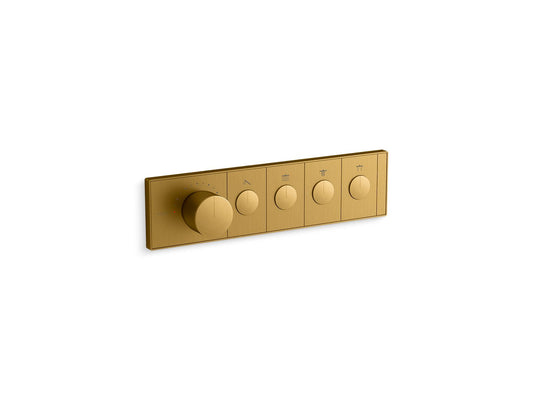 KOHLER K-26348-9-2MB Anthem Four-Outlet Recessed Mechanical Thermostatic Valve Control In Vibrant Brushed Moderne Brass