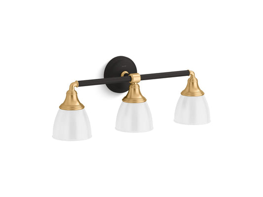 KOHLER K-10572-BML Devonshire Three-Light Sconce In Black with Brass Trim