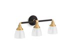 KOHLER K-10572-BML Devonshire Three-Light Sconce - Black With Brass Trim