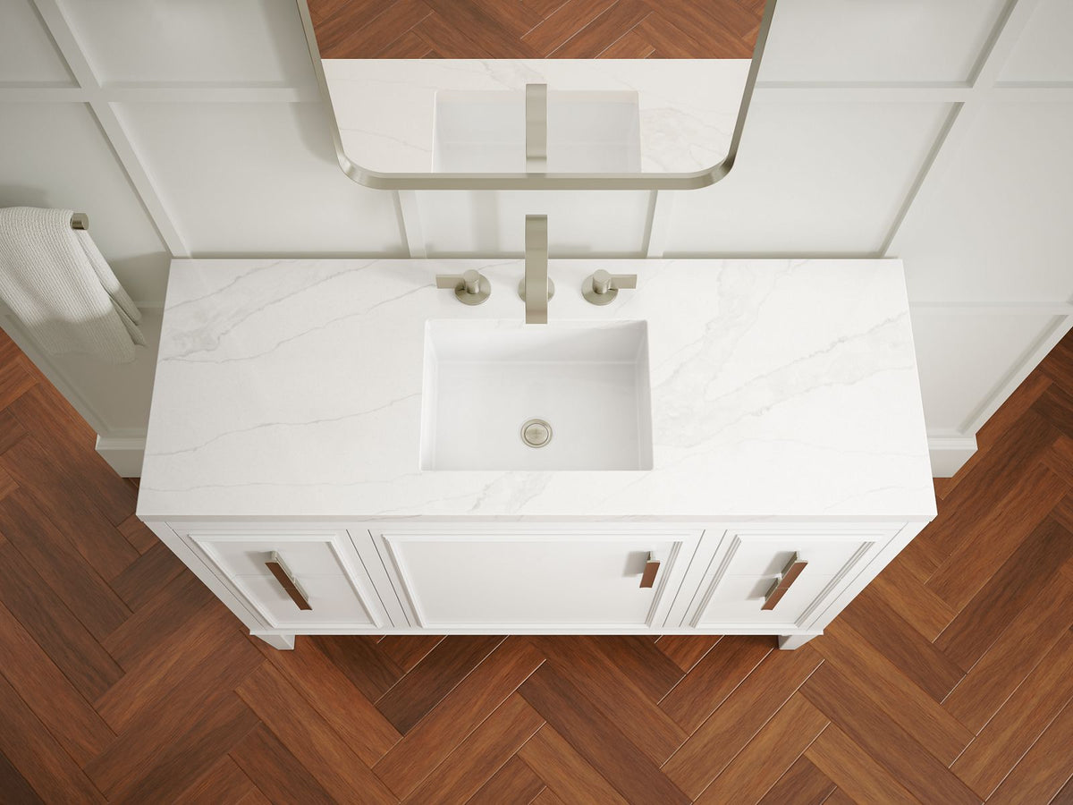 KOHLER K-33546-ASB-0 Southerk 48" Bathroom Vanity Cabinet With Sink And Quartz Top - White