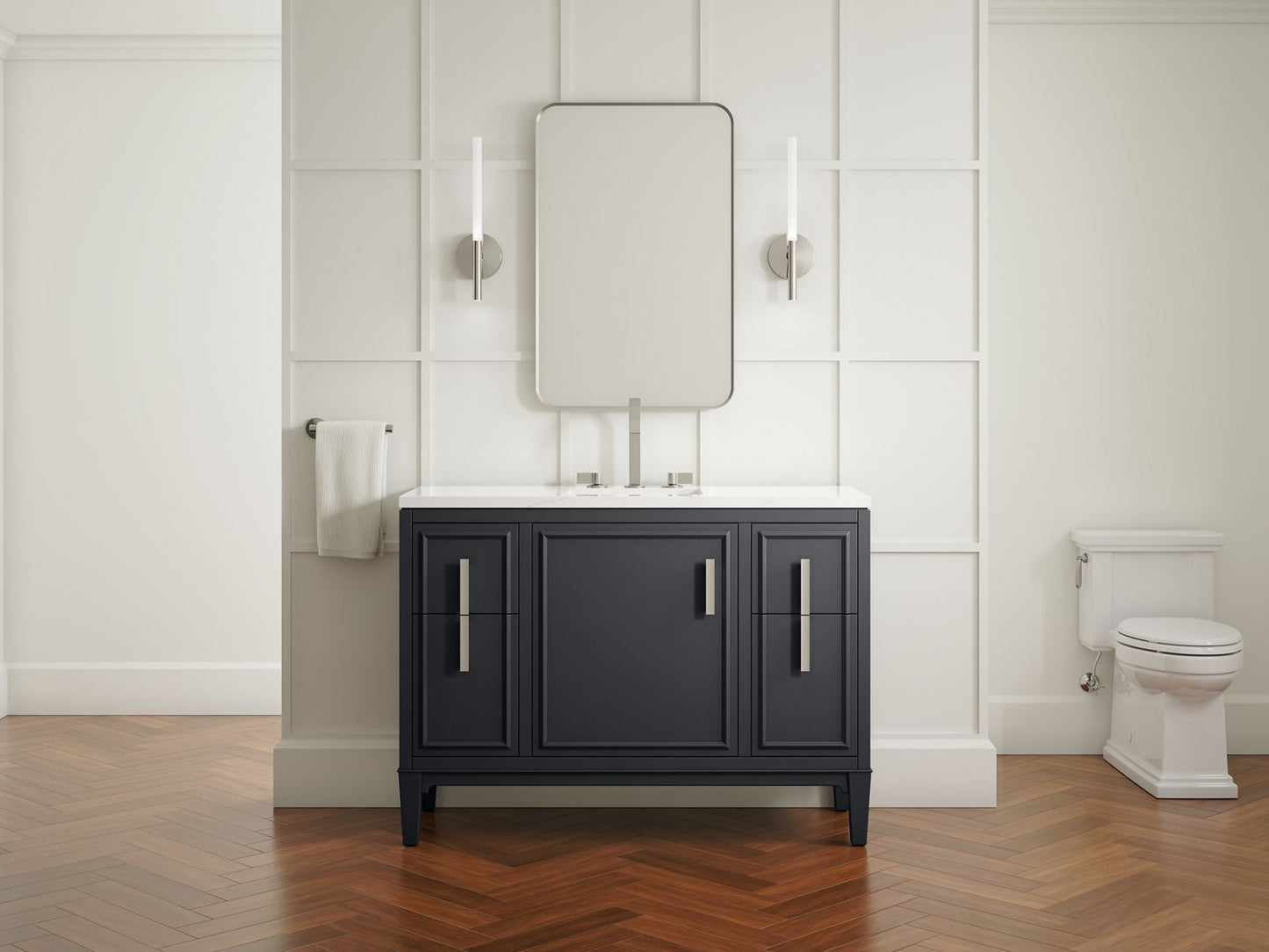 KOHLER K-33546-ASB-1WX Southerk 48" Bathroom Vanity Cabinet With Sink And Quartz Top In Slate Grey