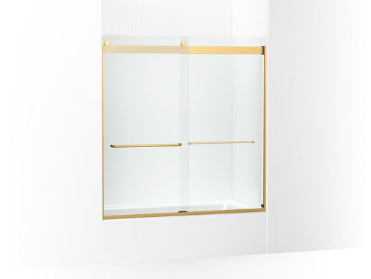 KOHLER K-706004-L-2MB Levity Sliding Bath Door, 62" H X 56-5/8 - 59-5/8" W, With 1/4" Thick Crystal Clear Glass In Vibrant Brushed Moderne Brass