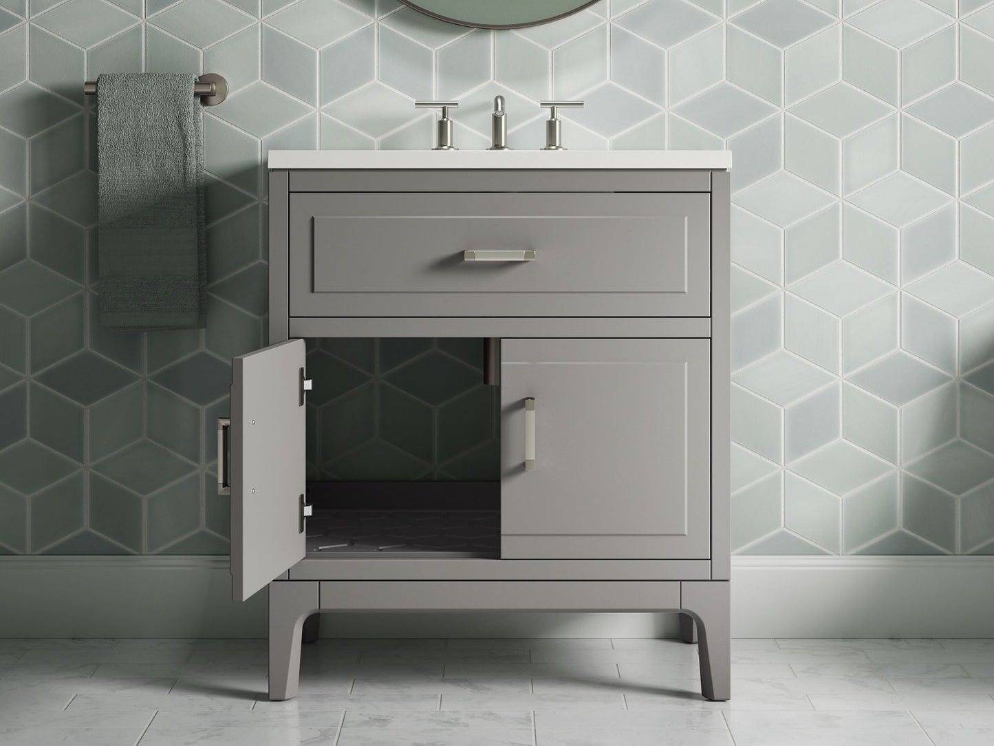 KOHLER K-33552-ASB-1WT Seer 30" Bathroom Vanity Cabinet With Sink And Quartz Top In Mohair Grey