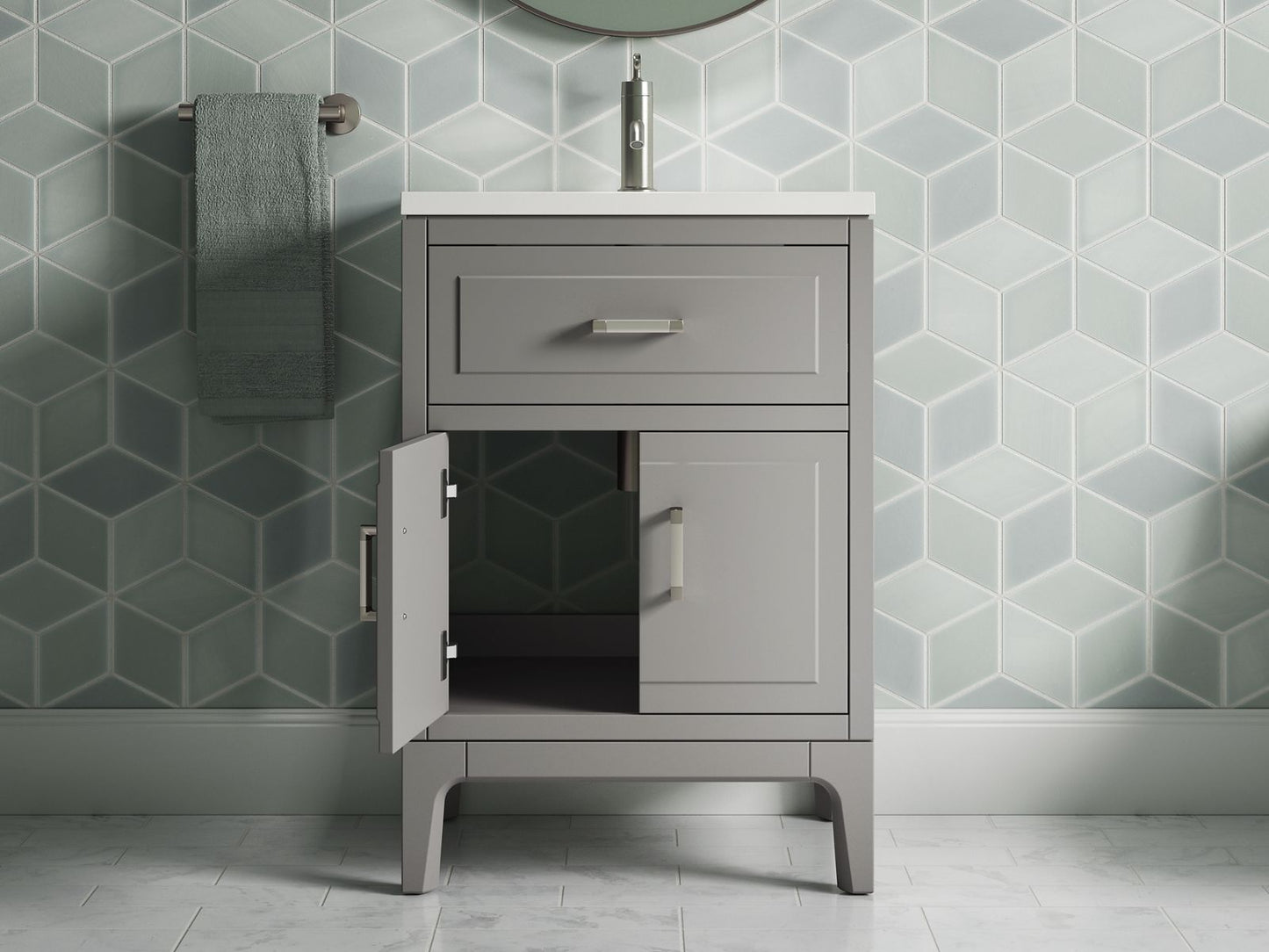 KOHLER K-33551-ASB-1WT Seer 24" Bathroom Vanity Cabinet With Sink And Quartz Top In Mohair Grey