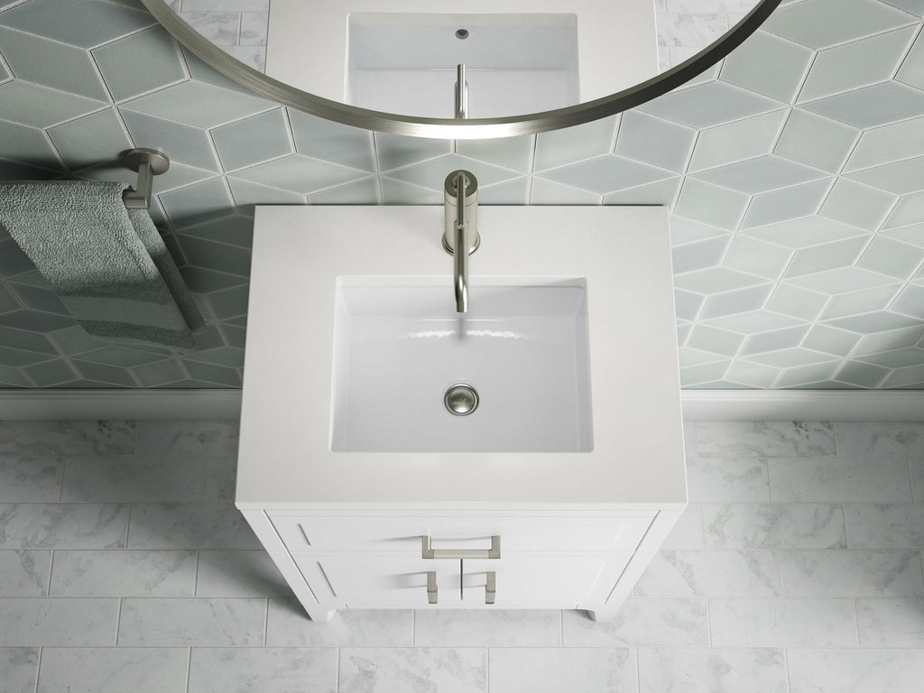 KOHLER K-33551-ASB-0 Seer 24" Bathroom Vanity Cabinet With Sink And Quartz Top - White