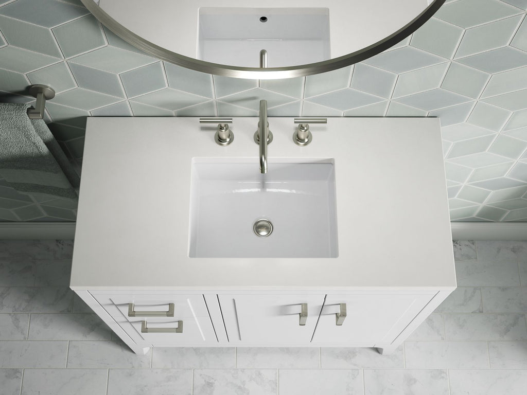 KOHLER K-33553-ASB-0 Seer 36" Bathroom Vanity Cabinet With Sink And Quartz Top - White