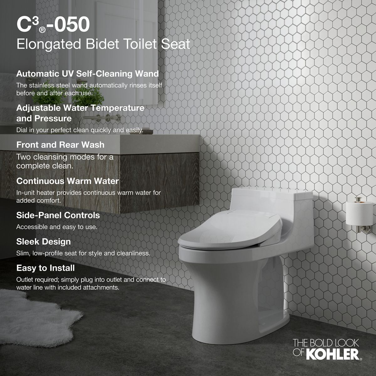 KOHLER K-18751-0 Purewash E525 Elongated Bidet Toilet Seat - White
