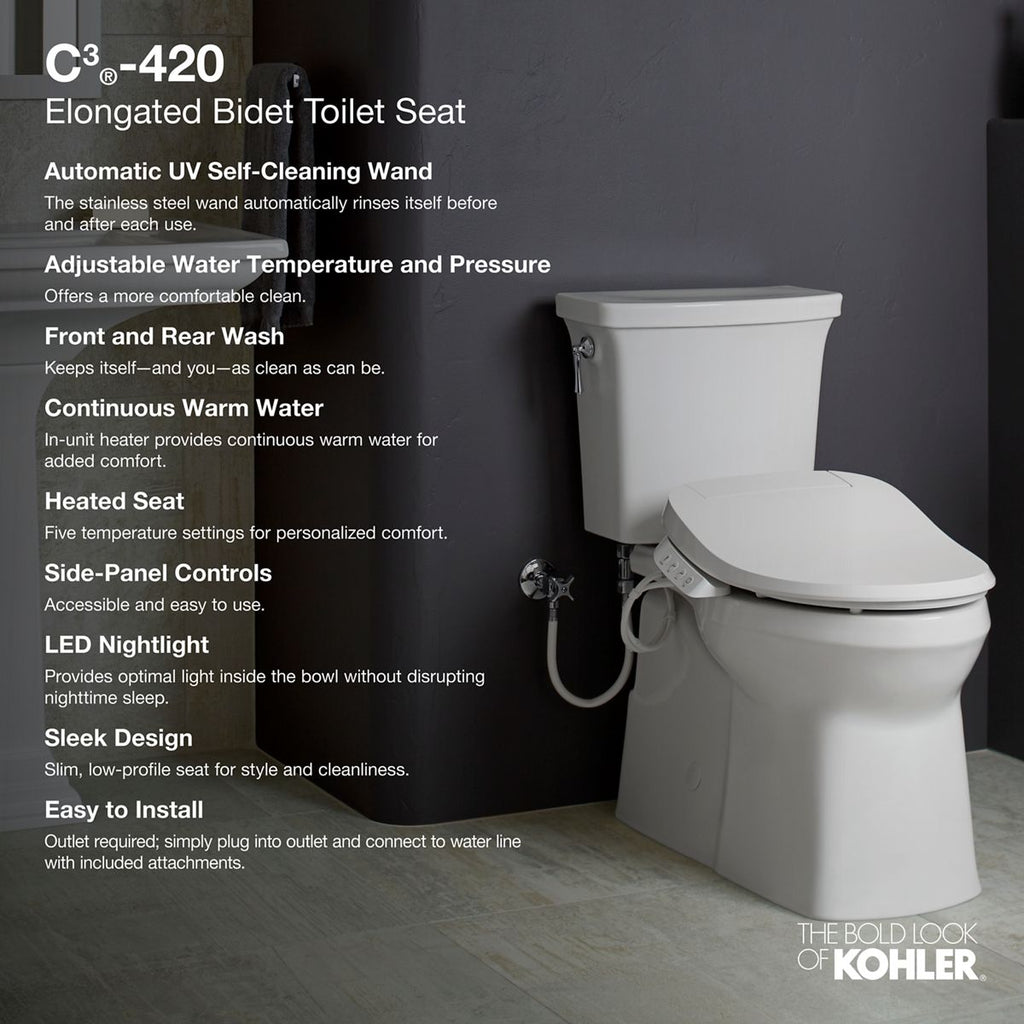 KOHLER K-26132-CSP-96 Purewash E545 Elongated Bidet Toilet Seat - Biscuit