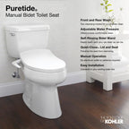 KOHLER K-5724-0 Purewash M250 Elongated Manual Bidet Toilet Seat - White