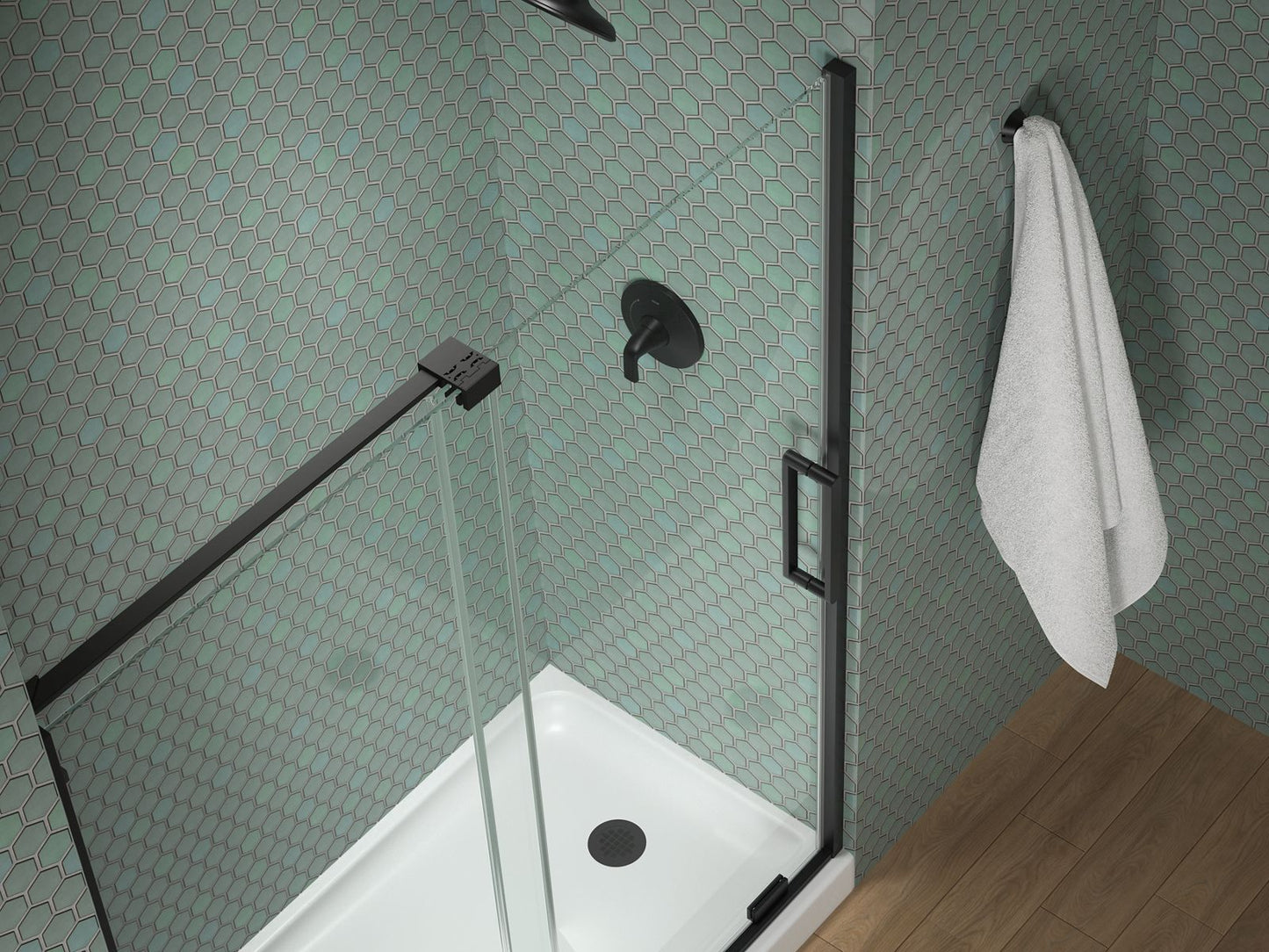 KOHLER K-707623-8L-BL Echelon Sliding bath door, 58-1/4" H x 55-3/4 - 59-3/4" W, with 5/16" thick Crystal Clear glass