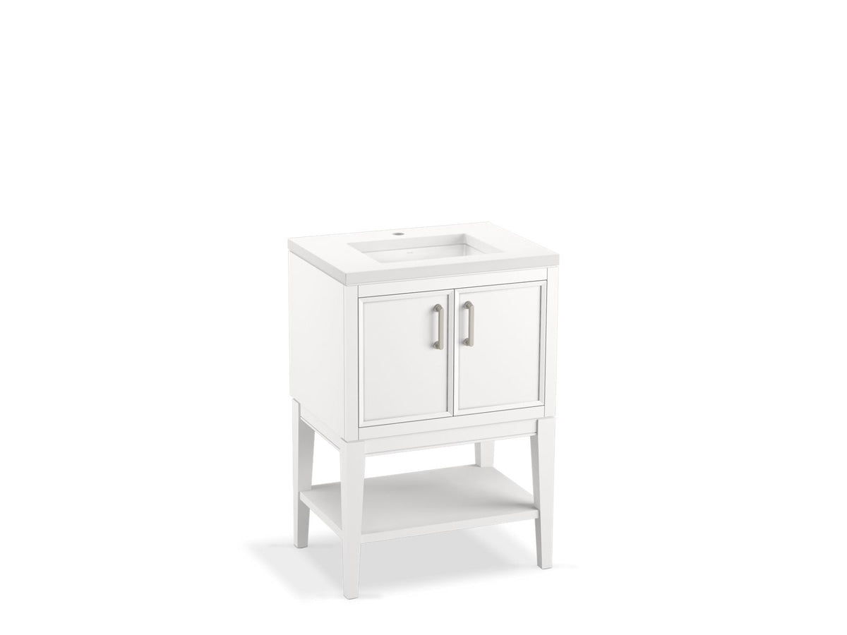 KOHLER K-33577-ASB-0 Winnow 24" Bathroom Vanity Cabinet With Sink And Quartz Top - White