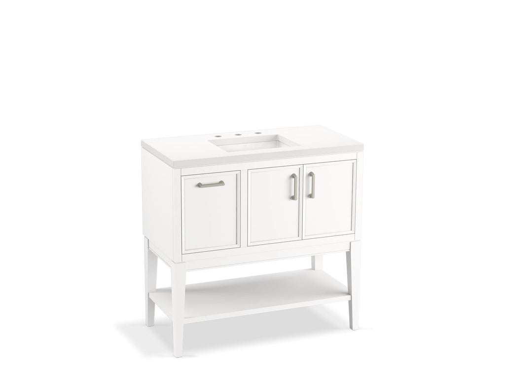 KOHLER K-33579-ASB-0 Winnow 36" Bathroom Vanity Cabinet With Sink And Quartz Top - White